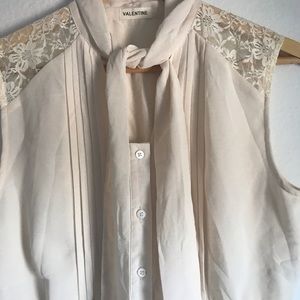 Valentine Sheer Ivory Lace Pussy Bow Blouse